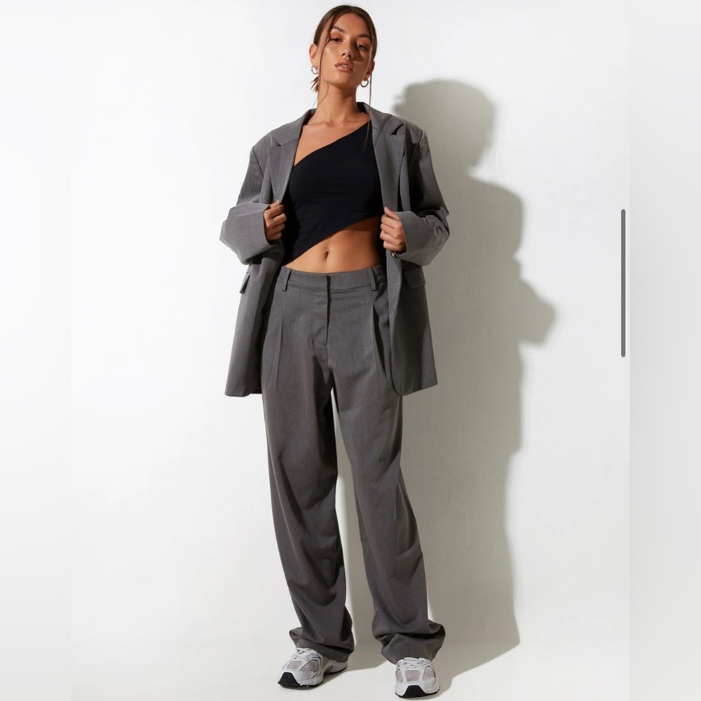 Motel Rocks Sakaria Wide Leg Trousers in Tailoring Charcoal